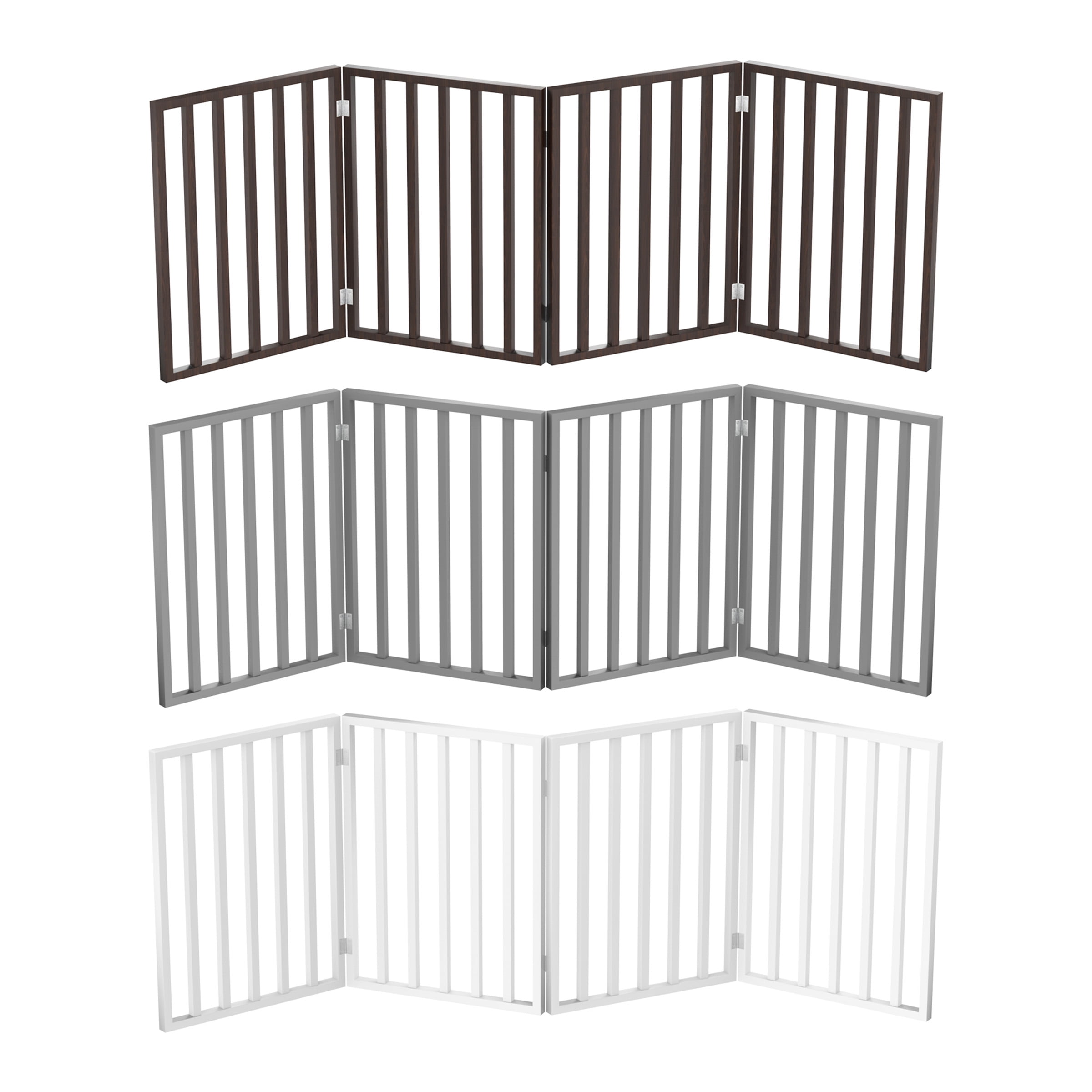 Indoor Pet Gate 4-Panel Foldable 72x24 Inch Freestanding Pet Barrier for Stairs, Hallways & Doorways, No Installation Required, Wood & Metal Pet Fence for Small Dogs & Cats by PETMAKER (Gray)