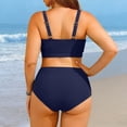 thumbnail image 6 of Heydday Women's Plus Size High Waisted Bikini, Ribbed Two Piece Tummy Control Bathing Suit, Adjustable Strap Padded Swimsuit for Summer Beach Pool Vacation, Curvy Swimwear(Navy/L), 6 of 7