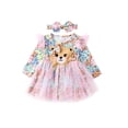 thumbnail image 1 of EYIIYE Robe Princesse d'Automne pour Tout-Petit Fille, Robe à Manches Longues Ligne A, Robe en Tulle Patchwork à Imprimé Ours et Fleurs, Robe à Col Rond, Robe de Fête, Jolie Robe Quotidienne avec Bandeau à Nœud, 1 of 9