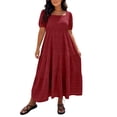 thumbnail image 2 of HBYJLZYG Women's Plus Size Maxi Dress, Square Neck Puff Sleeve with Tiered A-Line Skirt and Side Pockets, Casual Summer Vacation Outfit for Women, 2 of 9