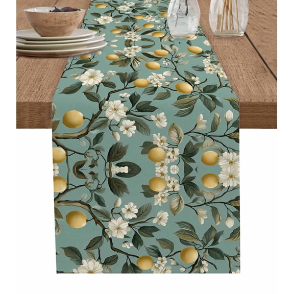 Hokiten Table Runners 72 Inches Long Dress Scarves, Lemon Flower Farmhouse Kitchen/Dining Table Runner, Coffee Tablerunners, Farm Summer Leaves Branch Watercolor 13x72 Inch