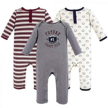 UPC: 0660168531077 | Hudson Baby Infant Boy Cotton Coveralls 3pk  Football  9-12 Months