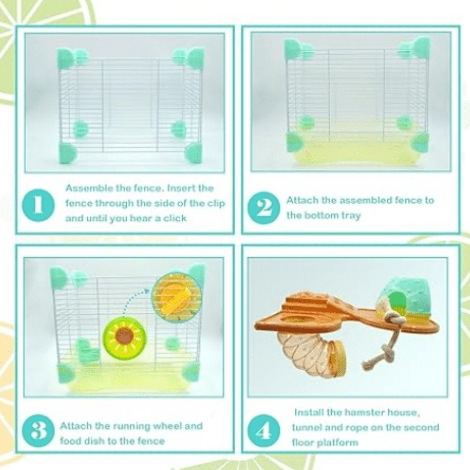 2 Layers Hamster Cage with Tubes Mouse Cage with Accessories Water Bottle Food Dish Transparent Hamster Habitat with Exercise Wheel for Hamster Guinea Pig Gerbil (10.9" x 8.1" x 9.8" Yellow)