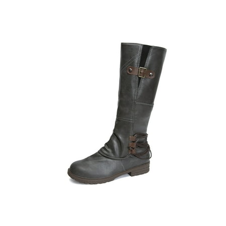 

Ritualay Women Leather Biker Riding Boots Zip-Up Fashion Tall Boots Gray 8