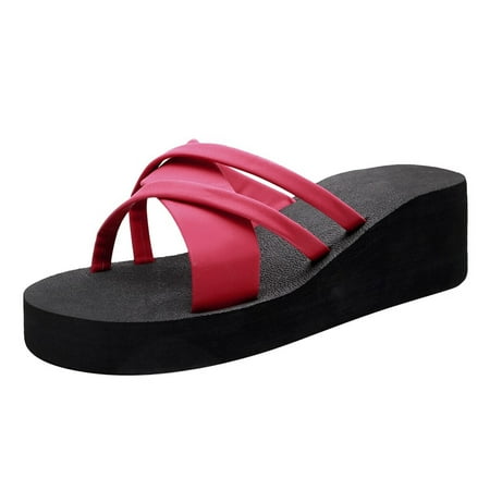 

Flip Flops for Women Shoes Summer Breathable Non-Slip Wedge Slippers Open Toe Beach Women Fashion Women S Slipper Flip Flops Canvas Red 38