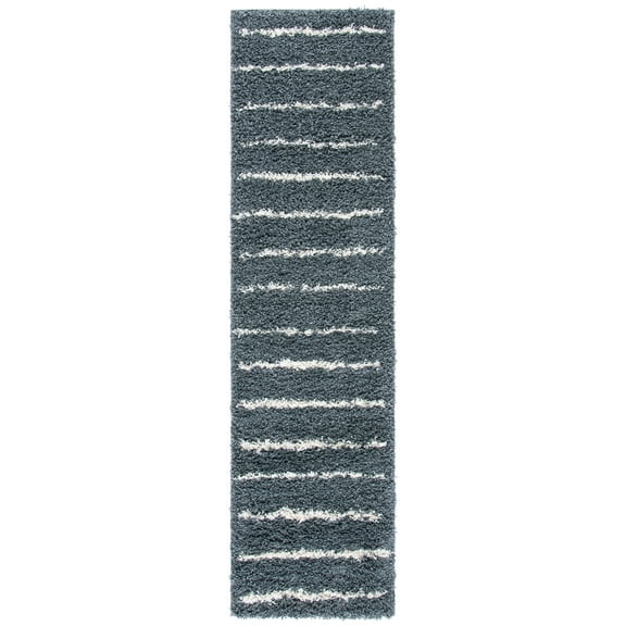 SAFAVIEH Venus Anuki Striped Shag Runner Rug, Dark Grey/Ivory, 2'2" x 10'