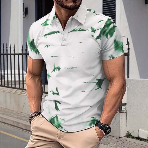 Blusa y camisa de manga corta con cuello vuelto para hombre, moda versátil, botones, bloque de color, blusa de manga corta con cuello vuelto, abrigo de poliéster para hombre
