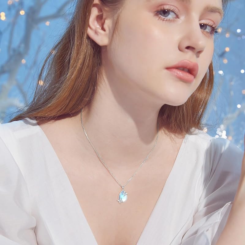 SISGEM Natural Moonstone Butterfly Pendant Necklace for Women 925 Sterling Silver Moonstone Gemstone Jewelry for Her