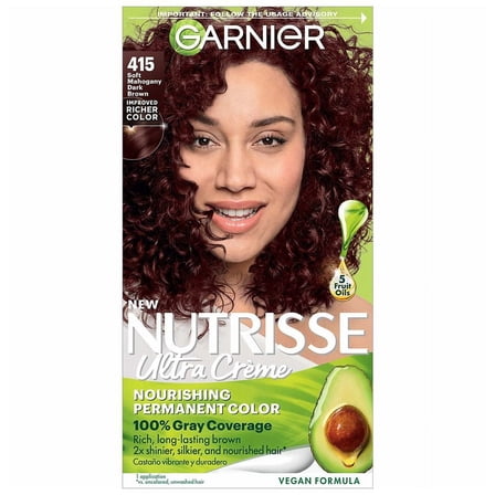 Garnier Nutrisse Nourishing Permanent Hair Color, 415 Soft Mahogany Dark Brown (Raspberry Truffle) 1.0 set Pack of 2