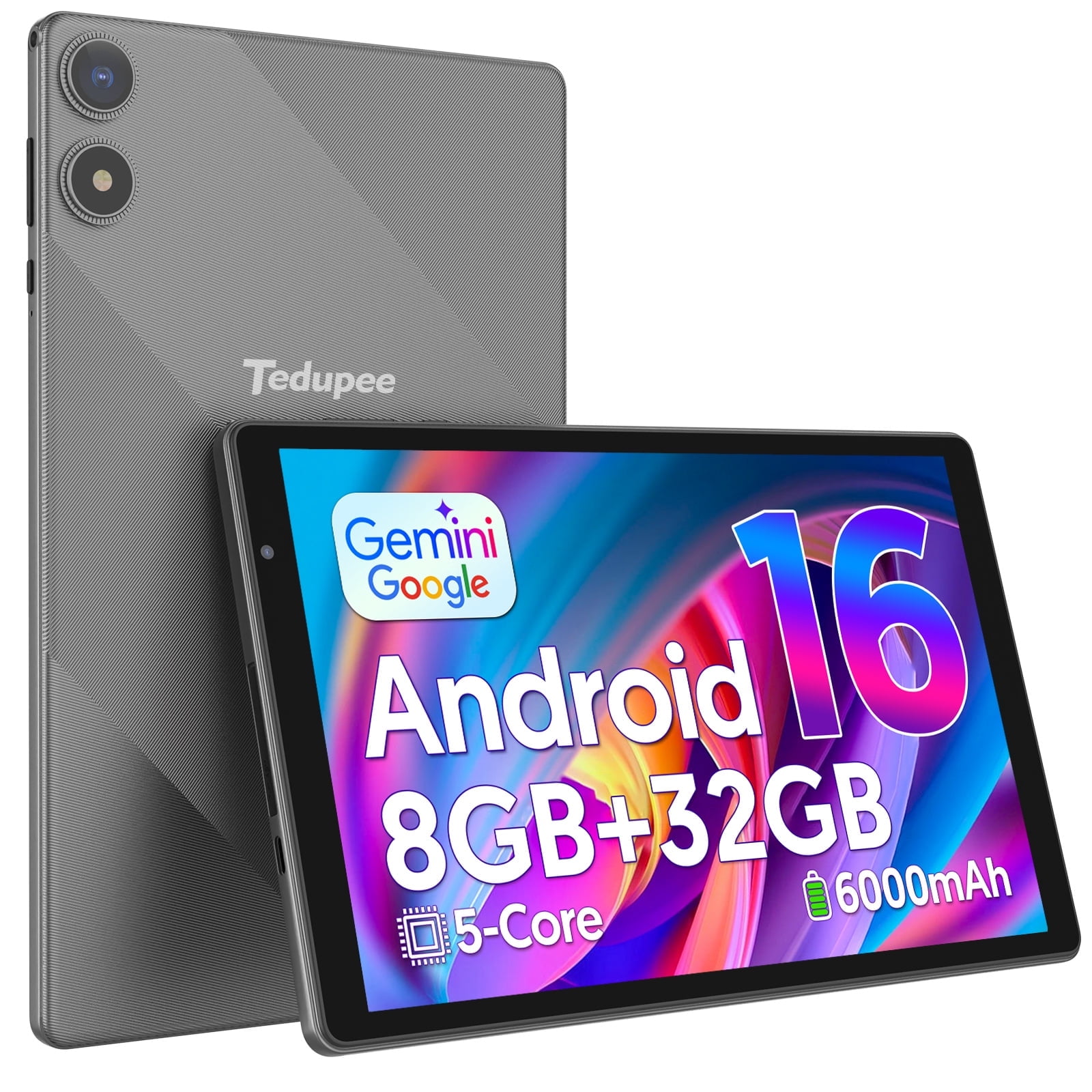 Android 15 Tablet, 10.1 inch, Five-core CPU, RAM 3GB, ROM 32GB (Up to 1TB), 800x1280 IPS, 5G WiFi 6, 2MP+2MP, 6000mAh-Gray