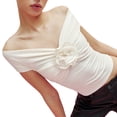 thumbnail image 7 of Douhoow 3D Flower Tank Top for Women Slim Fit T-Shirts Short Sleeve Off Shoulder Crop Top, 7 of 7