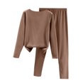 thumbnail image 4 of WTOBBY Women's Long Sleeve Solid Color Plush Fleece Sleepwear Set, Warm Cozy Winter Pajamas with Soft Pants for Cold Weather, Home Loungewear,Coffee L, 4 of 4