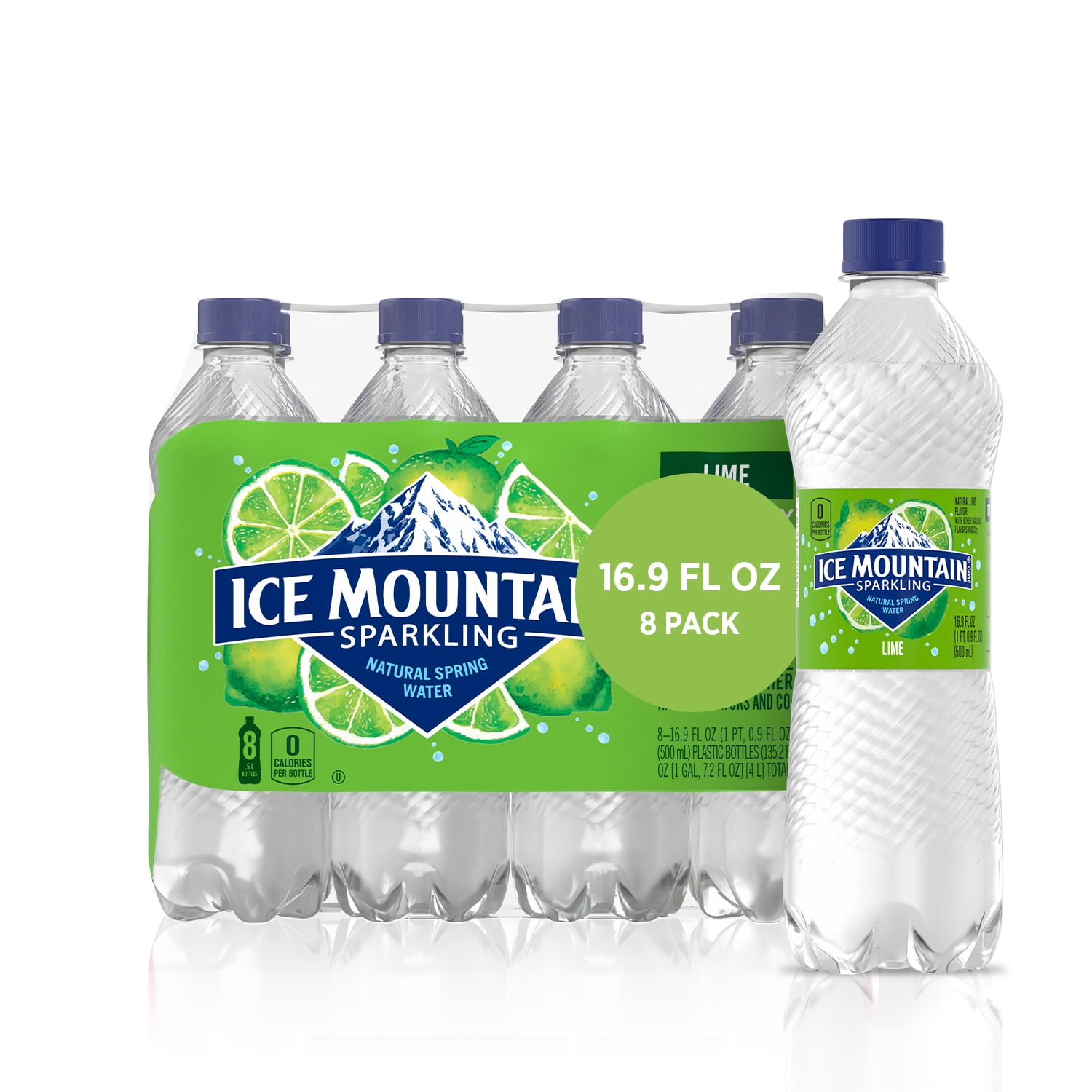Ice Mountain Sparkling Water, Zesty Lime, 16.9 oz. Bottles (8 Count