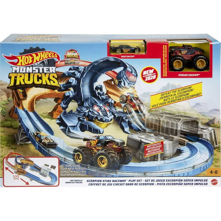 Hot Wheels Monster Trucks Scorpion String Raceway Track Set with 1 Toy  Monster Truck & 1 Car 