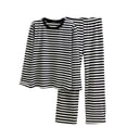 thumbnail image 2 of Antinious Womens Striped Print Open Front Long Sleeve Pants Sleepwear Set,Pajamas for Women Set,Ladies Sleepwear Outfits,Dark Gray,XXL, 2 of 3