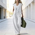 thumbnail image 2 of TEAJOPSUU Women's 2 Piece Linen Cotton Outfits Sets V Neck Button Vintage Vests Cargo Wide Leg Palazzo Pants with Pockets Matching Solid Sets White, 2 of 9