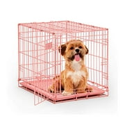 Pink Dog Crate, MidWest iCrate 24" Pink Folding Metal Dog Crate with Divider Panel, Floor Protecting Feet & Leak Proof Dog Tray, 24 L x 18 W x 19 H Inches, Small Dog Breed