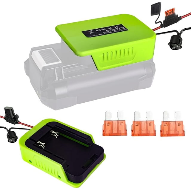 for Power Wheel Adapter Compatible with RYOBI 40V Battery, Dock Battery Adapter with Fuse, 14 Gauge Wire Power Tool Converter for RC Cars, Robotics, DIY Projects, Green (No Battery)