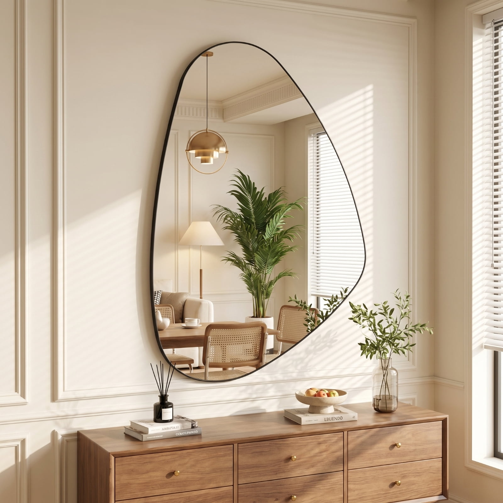 Gleamira 24"x36" Irregular Wall Mirror Asymmetrical Vanity Mirror Wall Decor Mirror, Black