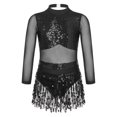 thumbnail image 1 of Kaerm Robe de Danse Jazz Latine pour Filles, Découpe à Sequins, Justaucorps à Franges, Noir 12, 1 of 7