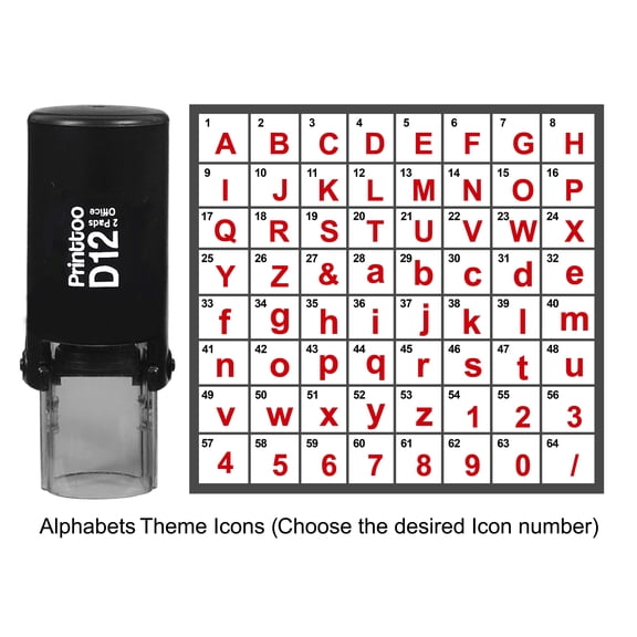 Printtoo Personalized Alphabet Number Theme Icons Rubber Stamp Self Inking Stamper 12 mm-Red