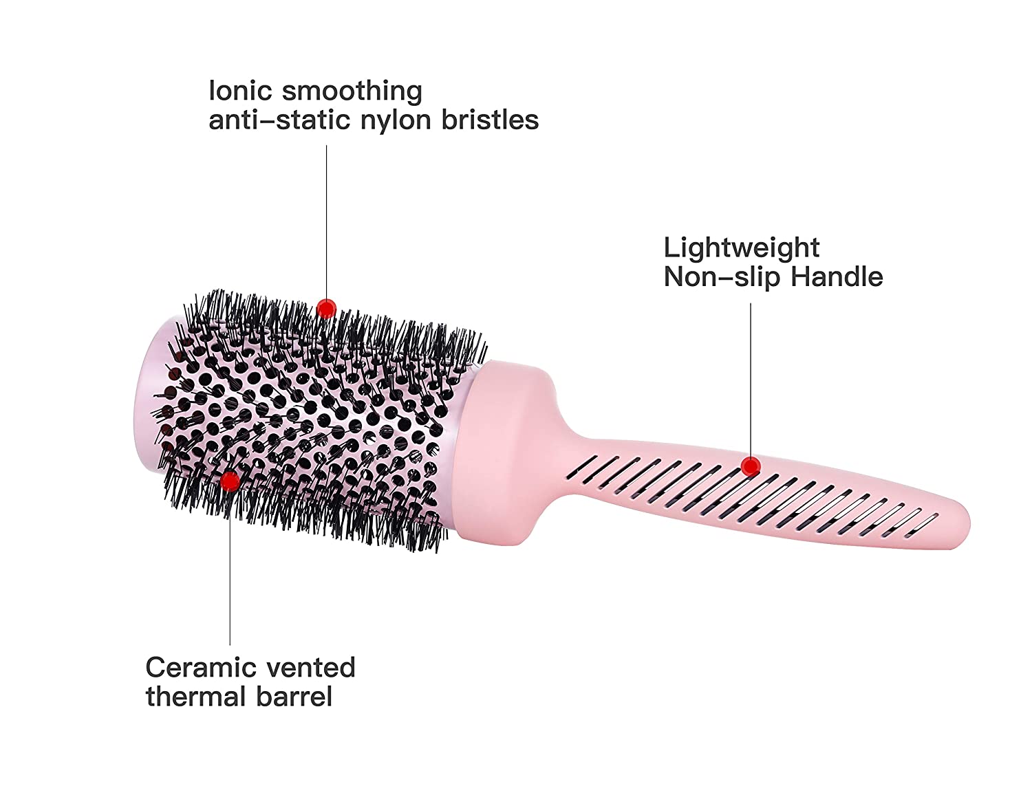 Perfehair Large Ceramic Round Brush for Blow Drying, 2.9 Inch Professional  Ion Thermal Barrel Hairbrush for Women Styling, Blowout,Curling, Smoothing,  Straightening Medium Long Wavy Curly Hair -Pink 