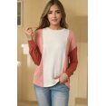 thumbnail image 5 of Women's Apricot Pink Color Block Corded Long Sleeve Top, 5 of 5