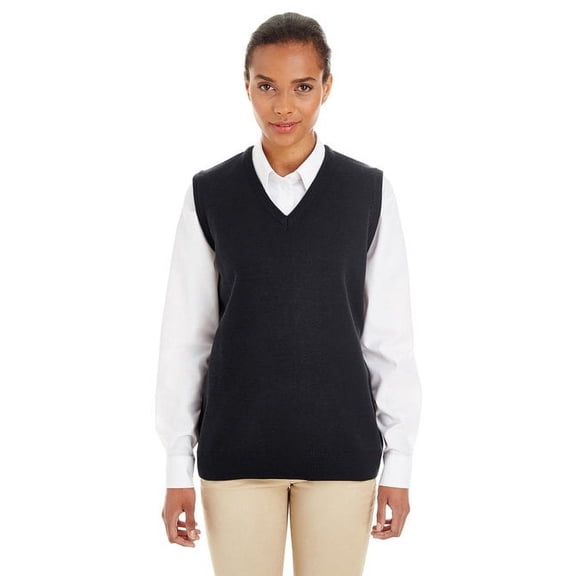Harriton M415W Women's Pilbloc™ V-Neck Sweater Vest-Black-2XL