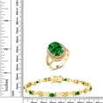 thumbnail image 2 of Gem Stone King 7.89 Ct Green Created Emerald 18K Yellow Gold Plated Silver Ring and Bracelet Jewelry Set (Size 8), 2 of 3