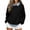 Black, variant on Womens Denim Collar Patchwork Sweater Kangaroo Pocket Casual Pullover Top