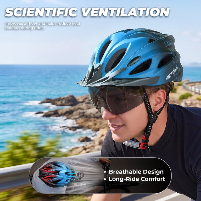 VICTGOAL Bike Helmet with Goggles, Visor & LED Light photo 3