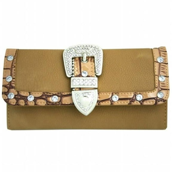 Women's Western Rhinestone Studded Wallet - Beige