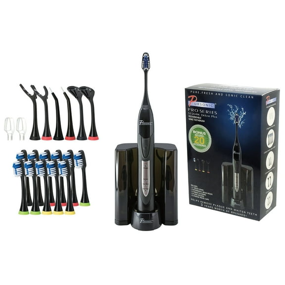 Pursonic s520 sonic toothbrush- includes 20 accessories: 12 brush heads & more - black