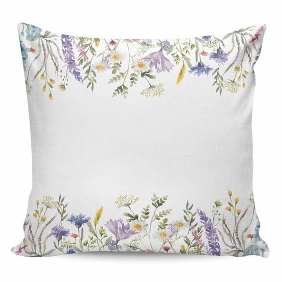 Throw Pillow Covers 18x18 Inch, Purple Lavender Decorative Pillow Cases for Couch Sofa Bed, Spring Pastoral Wildflowers Botanical Cotton Linen Square Home Decor Pillowcases with Hidden Zipper