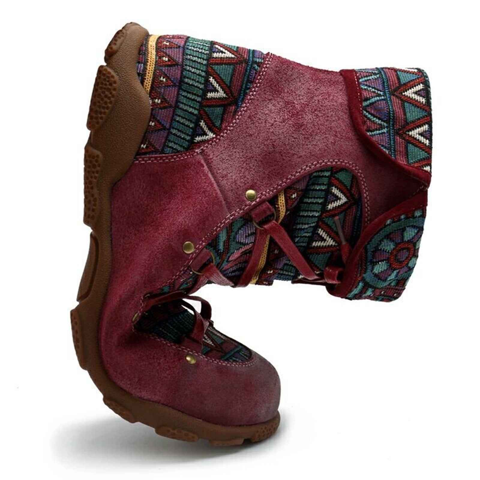 symoid Womens Booties Ladies Retro Bohemian Style Ankle Zip Short Boots Booties Casual Shoes Red 37 Walmart