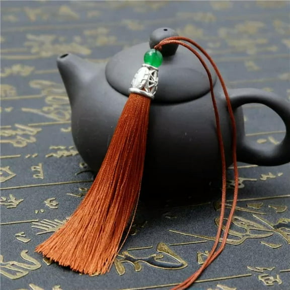 U8MO 3.5‘’ Ice Silk Jade Bead Tassel Trim Craft Jewelry Making DIY Pendant 31 Colors-16# red coffee