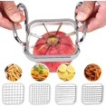 thumbnail image 1 of Cortador de manzanas de acero inoxidable, cortador de frutas de acero inoxidable, cortador de frutas de acero inoxidable 5 en 1 con mango para hacer bricolaje, frutas, verduras, papas (plata) TUNC Sencillez, 1 of 5