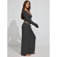 thumbnail image 5 of Women Y2K 2 Piece Lounge Set Long Sleeve Fitted Tee Shirt Top Wide Leg Long Pants Cute Pajama Outfit Dark Gray S, 5 of 7