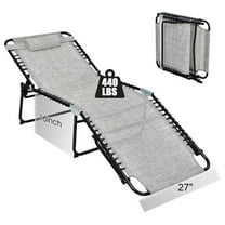 Lounge Chair for Outside, 440lbs 27” Oversize Folding Beach Tanning Sunbath Chair with Adjustable Backrest & Removable Pillow, Lightweight Portable Patio Lounger for Lawn Poolside (1, Grey)