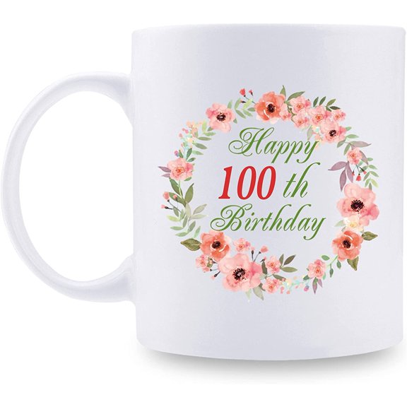 100th Birthday Gifts for Women - Happy 100th Birthday with A Garland Birthday Mug - 100th Birthday Gift for Grandma, Mom, Sister, Wife, Friend, Cousin, Aunt - 11 oz Coffee Mug (100th Birthday Gift)