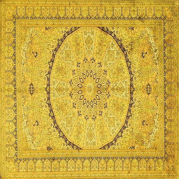 Ahgly Company Indoor Square Medallion Yellow Traditional Area Rugs, 8' Square