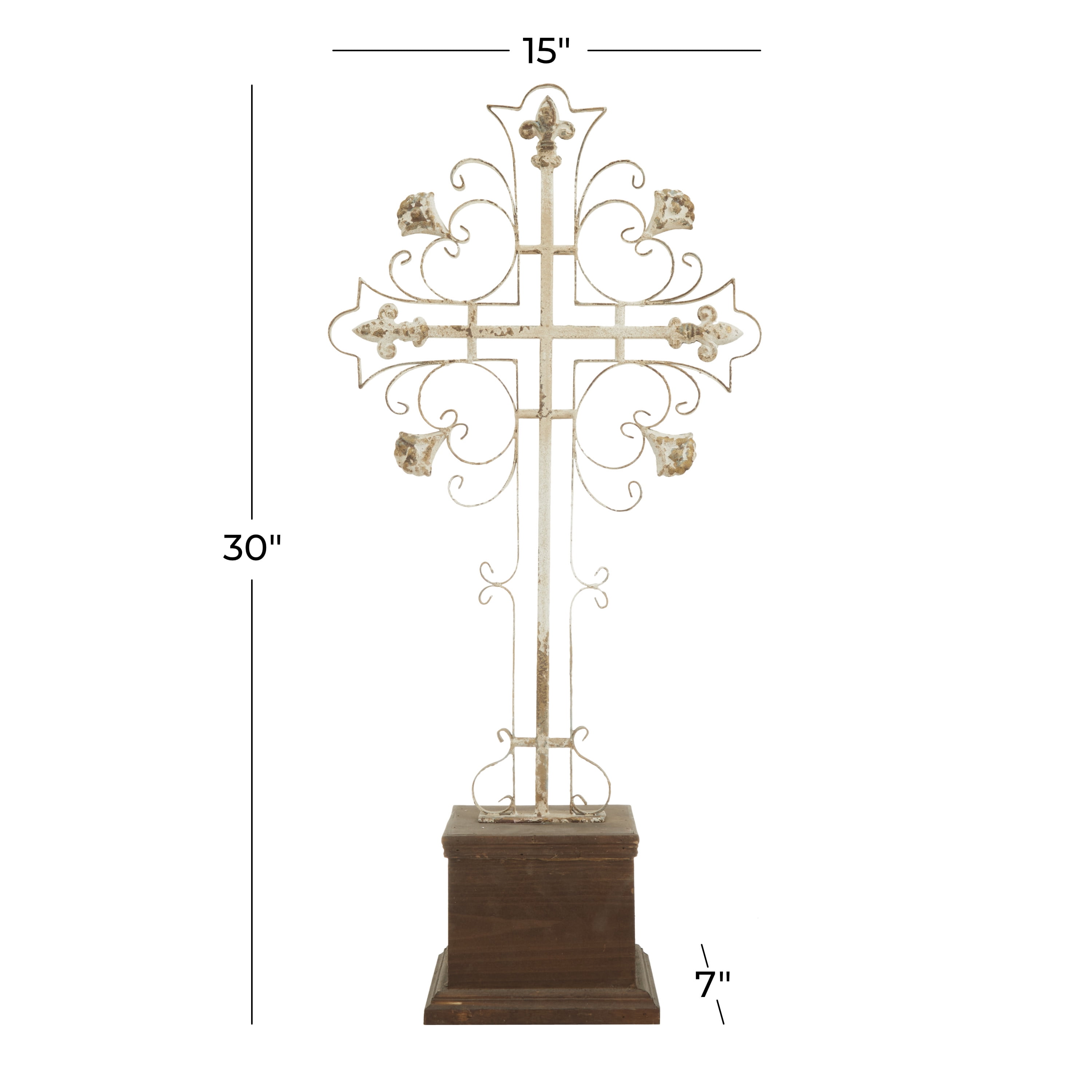 DecMode 7"W, 30"H Metal French Country Sculpture, White, 1-Piece