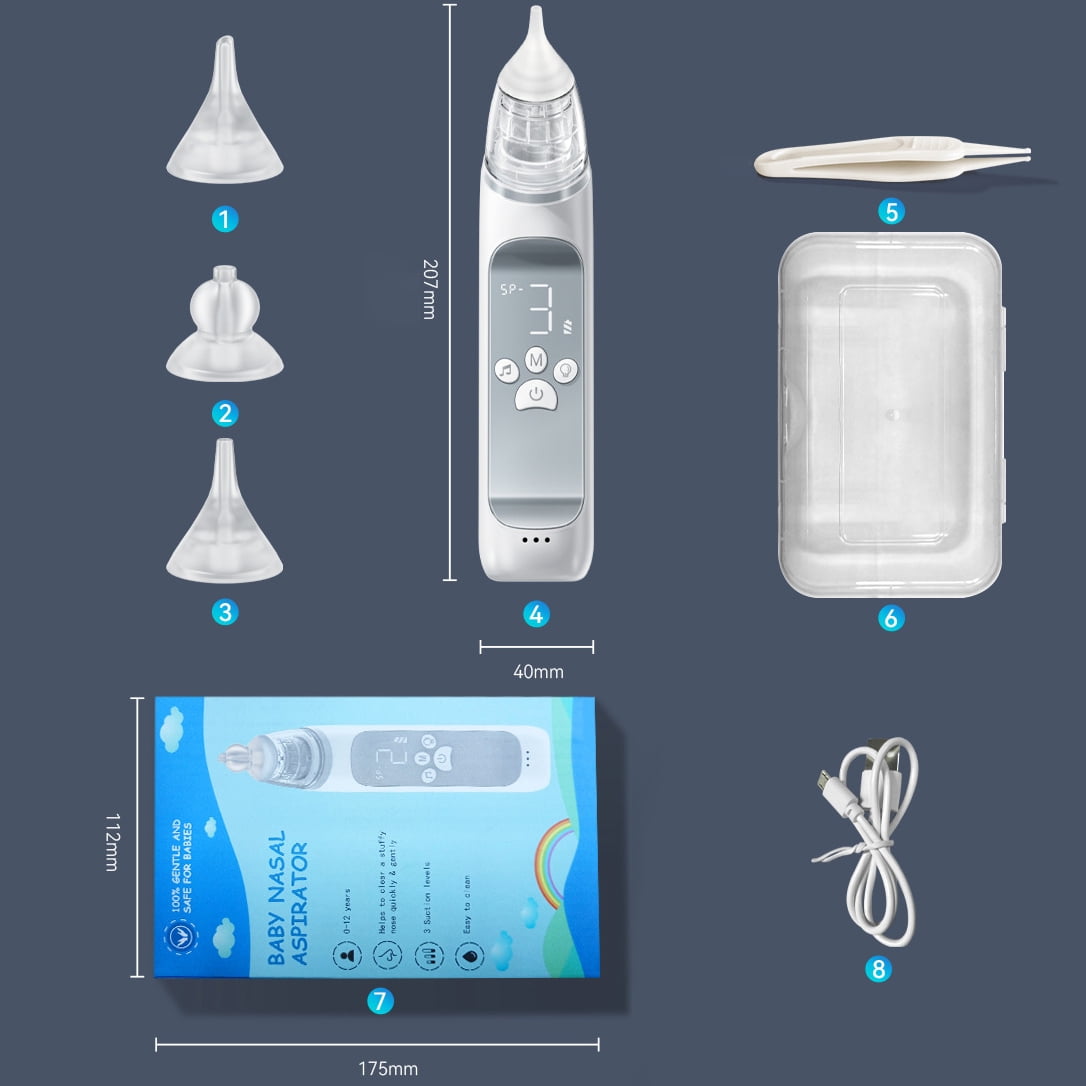 Baby Nasal Aspirator, Baby Nose Sucker, Electric Nose Aspirator for Toddler, Automatic Baby Nose Cleaner with 3 Suction Level & Music & Light, White