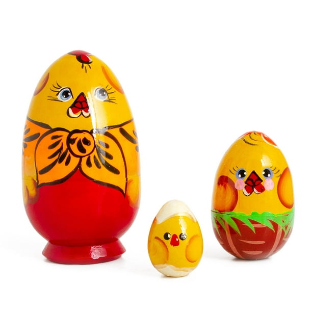 Chicken Easter Egg Nesting Doll Handpainted Wood Stacking Nesting Set