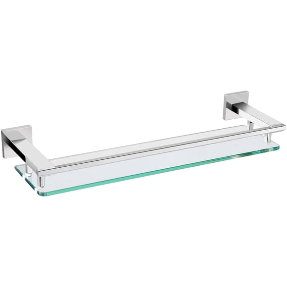 LANC Chrome Bathroom Shelf Glass Shelves 20-Inch Floating Tempered Glass Shelf Rectangular Stainless Steel Wall Mounted Silver Po