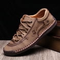 thumbnail image 4 of Navy Blue Hand-Stitched Lace-Up Outdoor Casual Leather Shoes for Men, 4 of 5