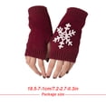 thumbnail image 3 of 1 Paire de Gants Tricotés Demi-Doigt Confortables Hiver Délicats Simples avec Motif Flocon de Neige Rouge Vin, 3 of 6