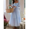thumbnail image 4 of Women'S Bohemian Style Casual Resort Dress U-Neck Long Puff Sleeve A-Line Maxi Dress Blue S, 4 of 9
