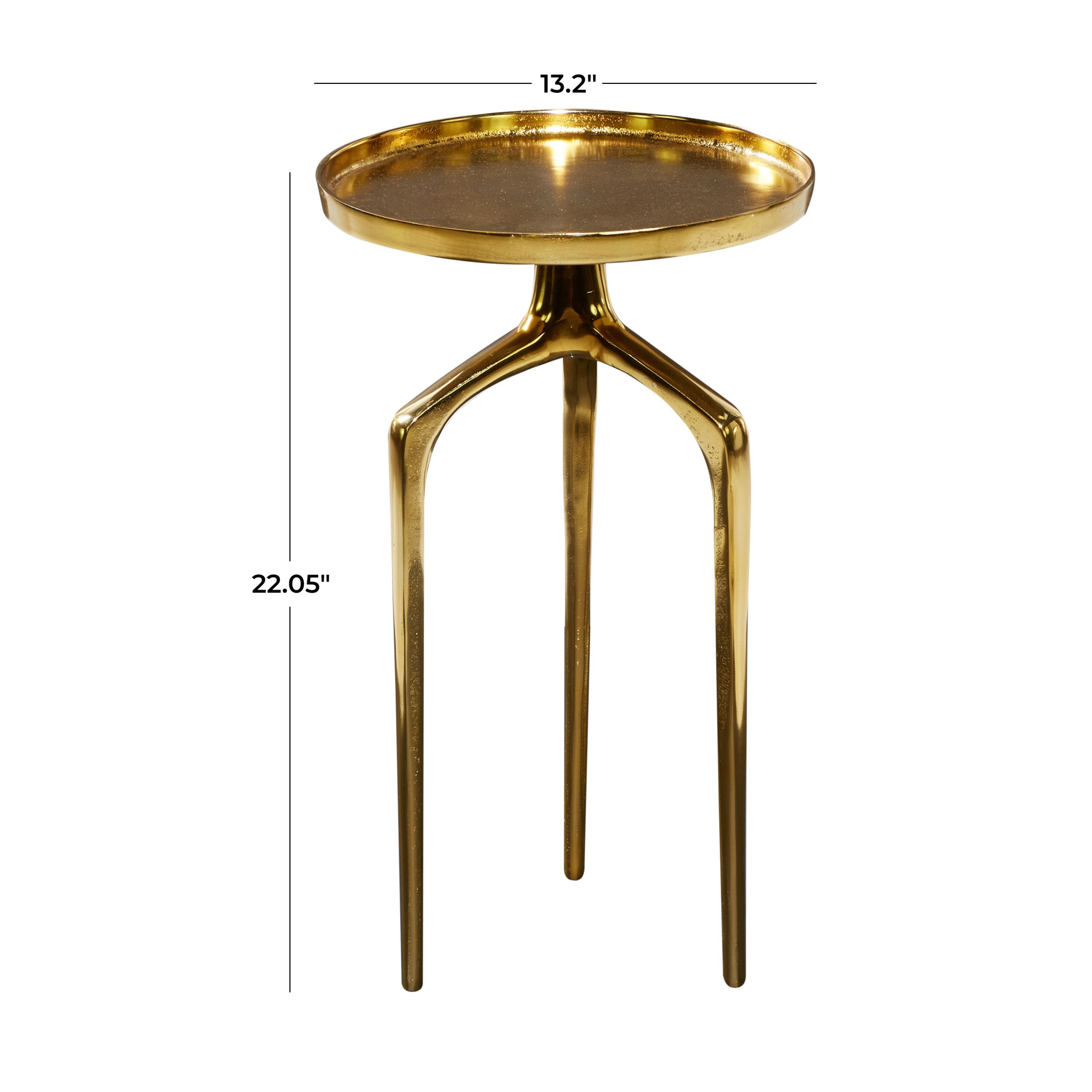 DecMode Contemporary Aluminum Round Tripod Side Table with Shiny Gold Finish, 13"W x 22"H