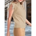 thumbnail image 5 of Womens Sleeveless Sweater Vest Mock Neck Cable Knit Fringe Cap Sleeve Boho Trendy Pullover Tank Tops Khaki M, 5 of 9